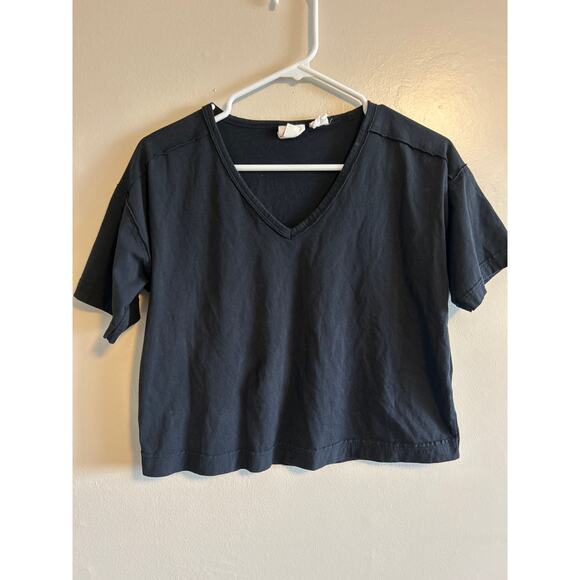 C&C California Tops - C&C California Black Pima Cotton Cropped Tee V Neck Boxy XS
